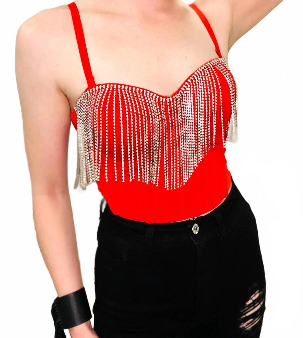 NEW LYDIA women's drippin' diamond top in red